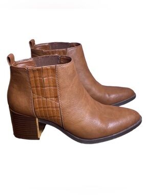 Nine West Walburga Brown Synthetic Leather Slip On Ankle Boots Size 8